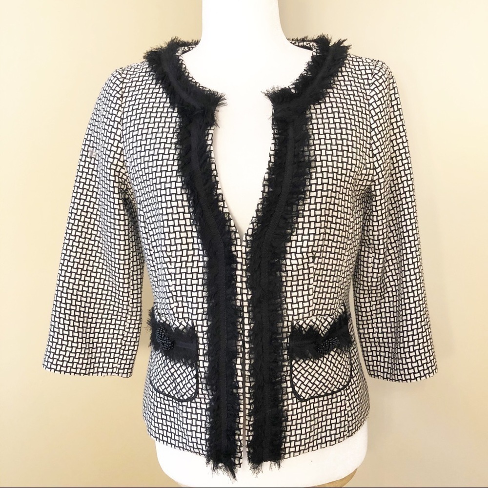 WHBM Ruffle Trim Black/White Check Jacket - 4